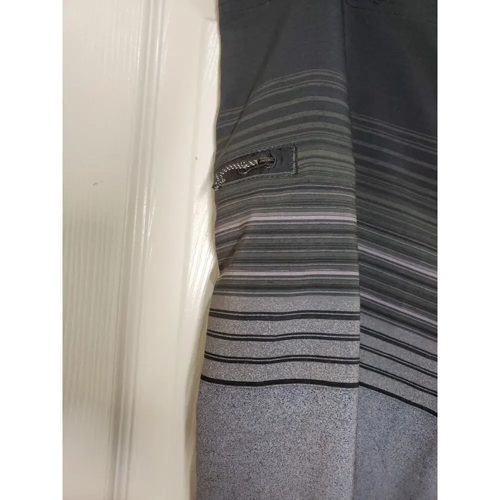 Burnside Men’s Board Shorts Gray Black Stripe Quick Dry Stretch Size 36 NWT